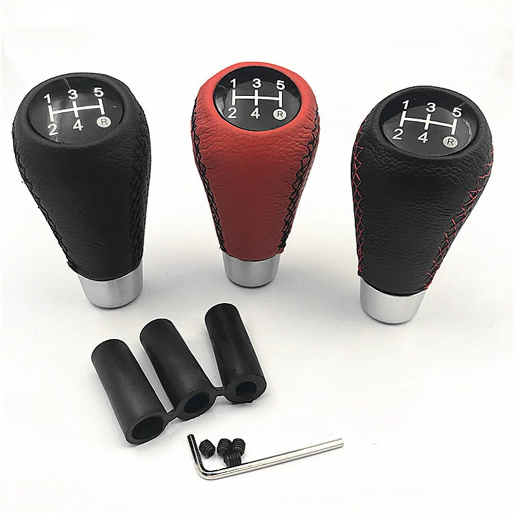 Universal 5 Speed 5R Car Red Aluminum Leather Manual Gear Shift Knob Stick MT AT Gearstick Lever Shifter Fit For Honda Toyota