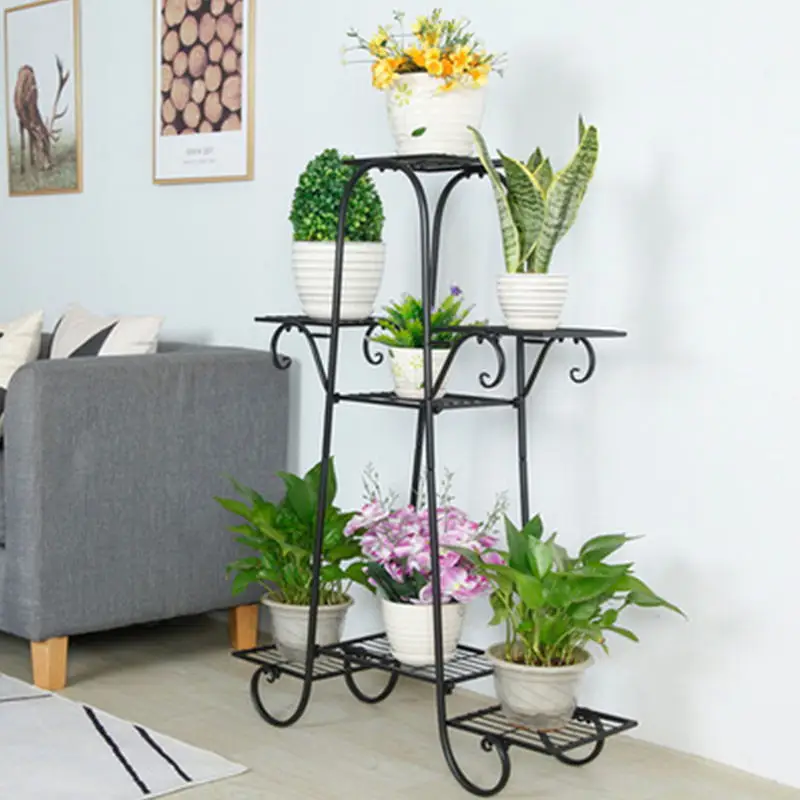 7 Tier Metal Flower Pot Holder, Black Plant Stand Garden Patio Decor Shelves Outdoor Indoor