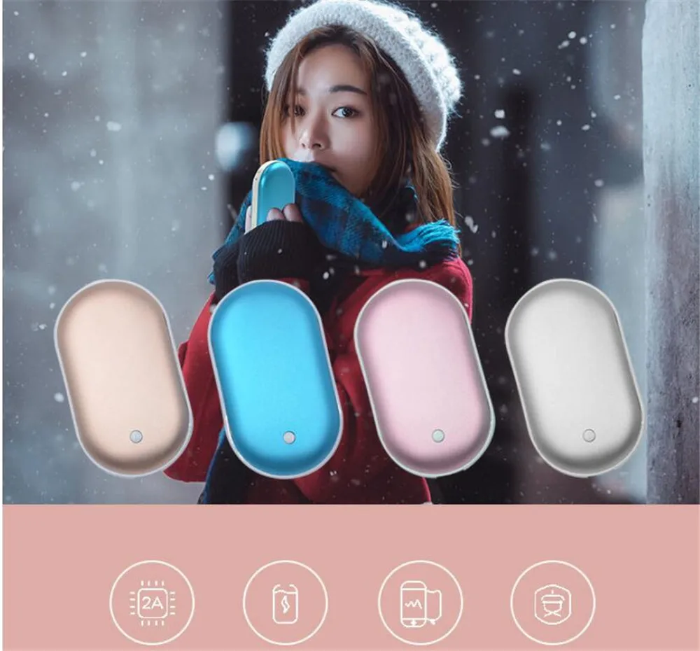 New 20pcs/lot Rechargeable Electric Hand Warmer 4000mA Reusable Electric Mini Pocket Power Bank USB Hand Warmers Winter Gifts