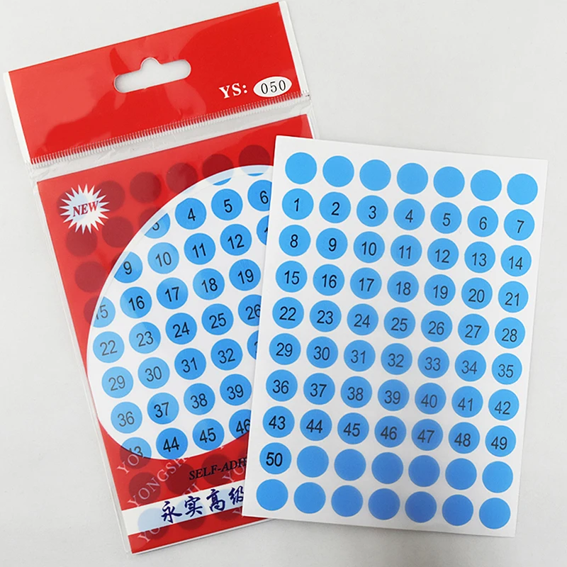 12PCS Digital Sticker 1-50 Sequential Colorful Round Number Labels For Student Exam Seat Number Sticker Tags