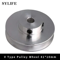 4.1x1.6x1CM Silver Aluminum Alloy 1CM Fixed Hole Single Groove V-shape Pulley for Motor Shaft 0.3-0.5CM PU Round Belt