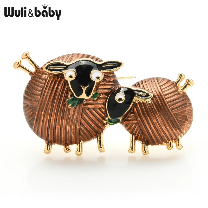 Wuli&baby Cute Eating Grass Couple Sheep Brooches Enamel 4-color Animal Party Casual Brooch Pins Gifts