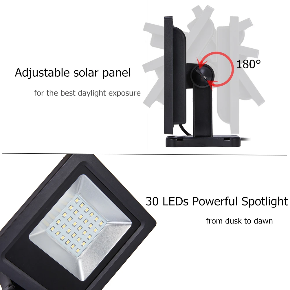 Solar Light Outdoors With Separable Solar Panel 16FT Cord Floodlight Solar LED Light For Garden Wall Underground