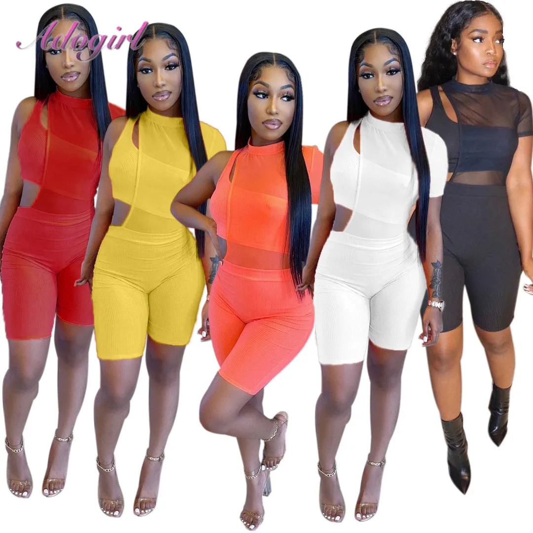 Fitness Summer Playsuit Solid Strapless One Shoulder Jumpsuit Women Sexy Hollow Out Party Club Rompers Avtive Outfit Overalls