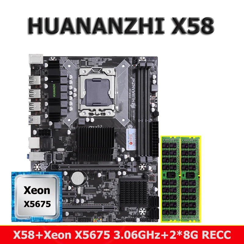 

HUANANZHI X58 LGA1366 M-ATX материнская плата с ЦП Xeon E5 X5675 3,06 ГГц от известного бренда Оперативная память 16G 2*8 г ECC REG купить компьютер PC Запчасти "сделай сам"