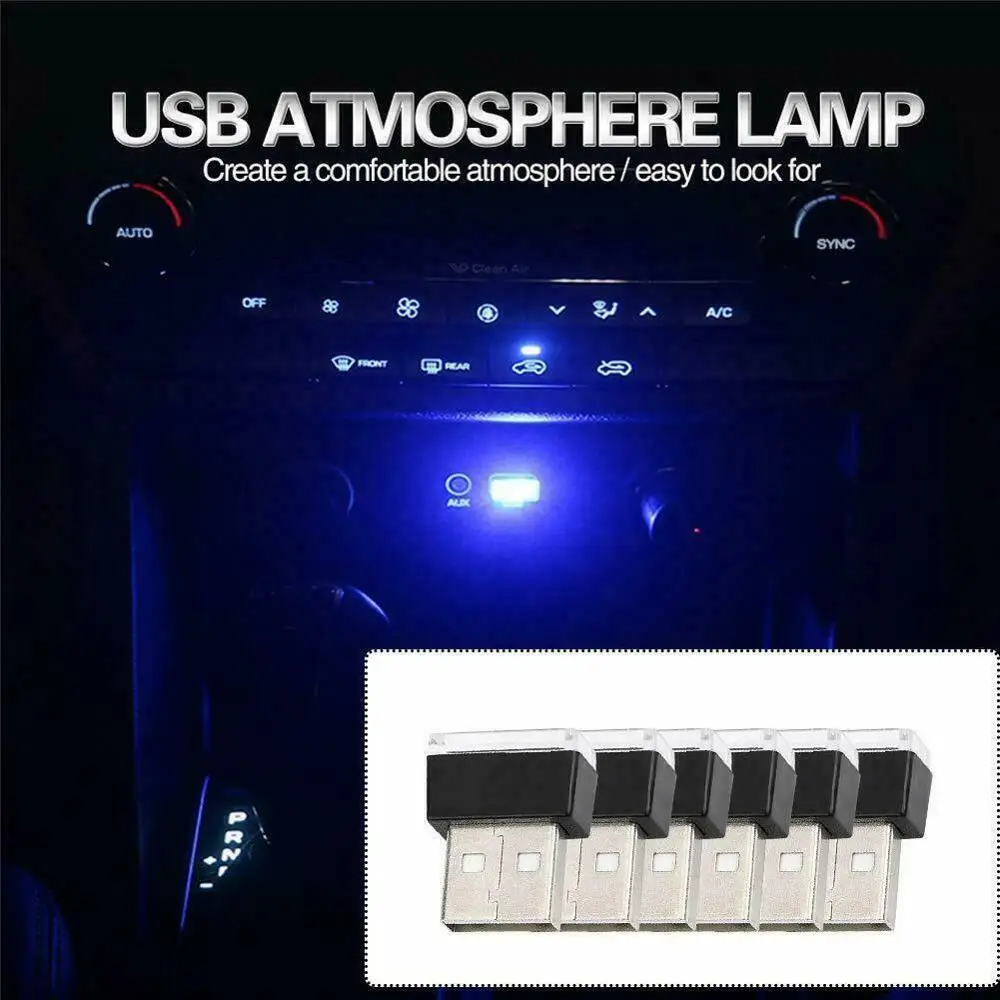 5V USB Mini LED Car Atmosphere Light Vehicle Interior Roof Neon Ambient Night Lamp Pluggable for Home PC Notebook Decor