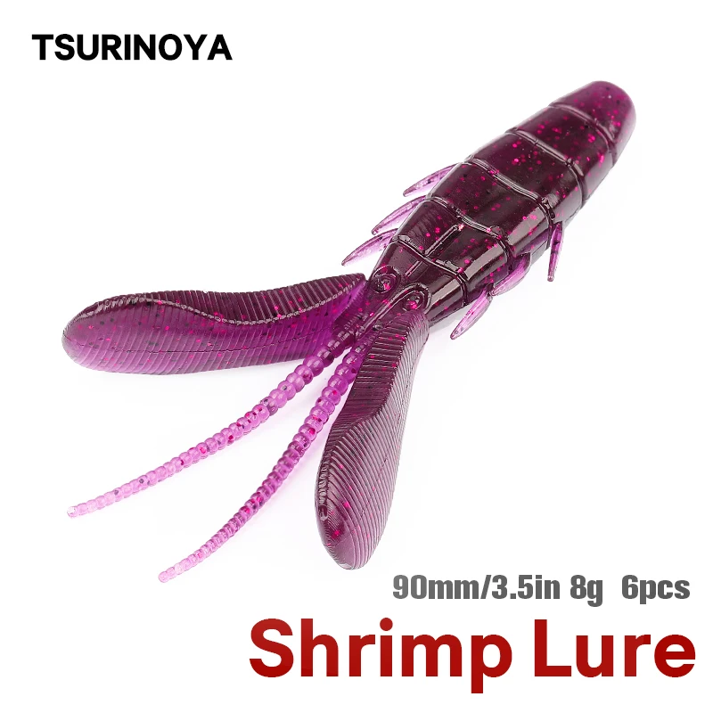 Tsurinoya 90 mm8g 6 stücke garnelen weichen köder bass silikon künstliche köder wobbler carolina rig texas rig fisch köder pesca swimbait
