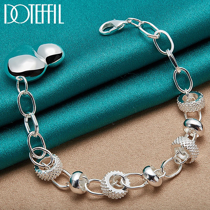 DOTEFFIL 925 Sterling Silver Heart Love Chain Bracelet For Women Wedding Engagement Party Fashion Jewelry