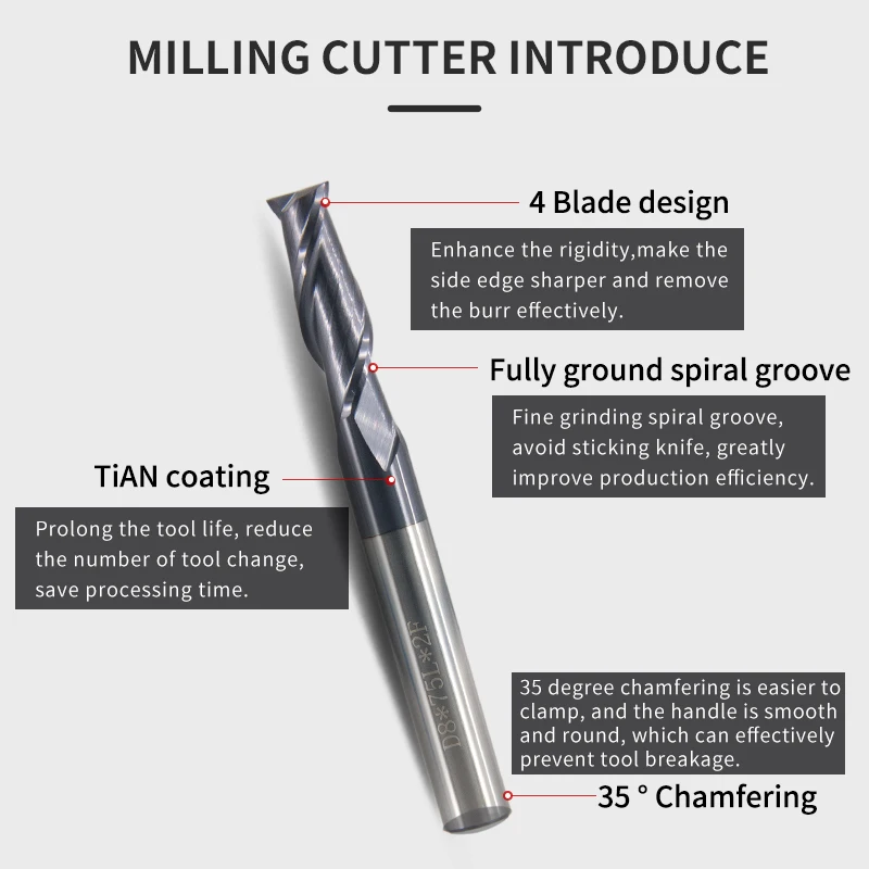 Tungsten Steel End Mill 1mm-12mm  4 Flute HRC50 Straight Shank Milling Cutter Alloy Coating Carbide Lathe tools CNC Machines