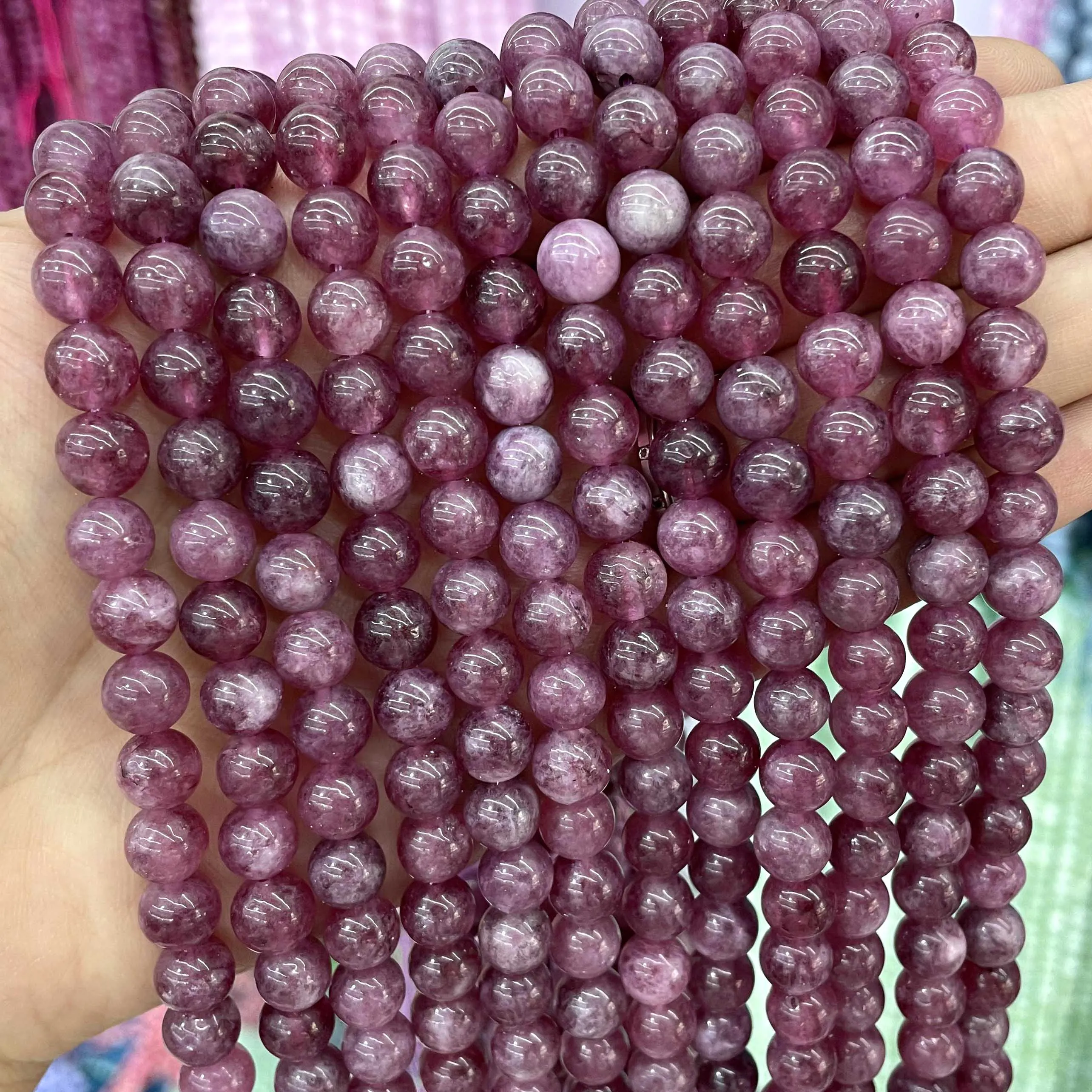 Natural Stone Lepidolite Chalcedony Round Loose Beads For Jewelry Making DIY Bracelets Necklaces Material 6/8/10mm