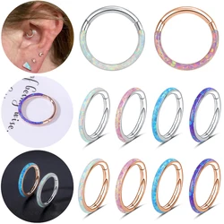ZS 16G Blue Opal Nose Ring Stainless Steel Septum Clicker Piercing Rose Gold Color Hoop Earring Opal Tragus Earring Piercing