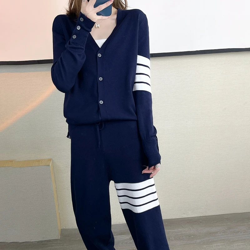 2021 Women\'s Cashmere Long sleeve TB Cashmere suit Knitted  Cashmere Sweater Women Two piece set