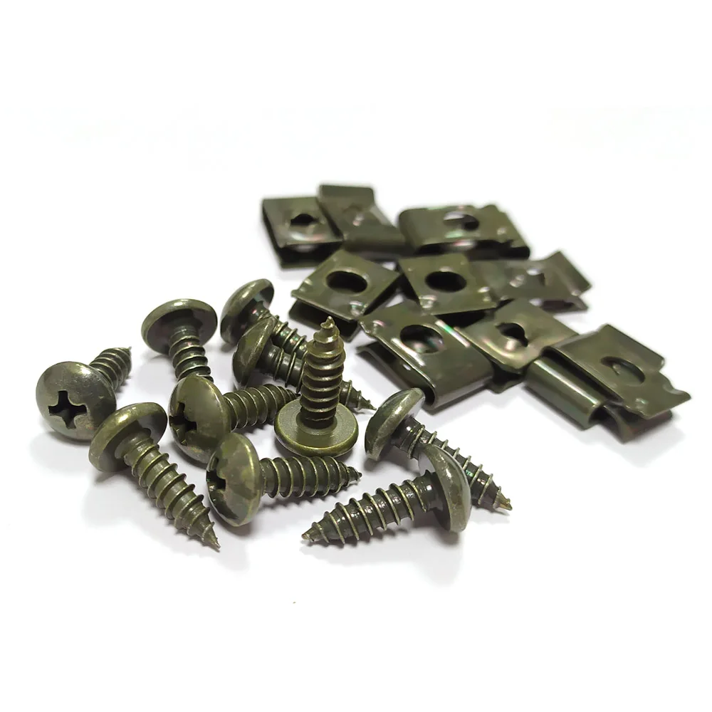 10pcs Car Motorcycle Scooter ATV Moped E-bike Plastic Cover Metal Retainer U-Type Clips Self-tapping Screws M4 M5