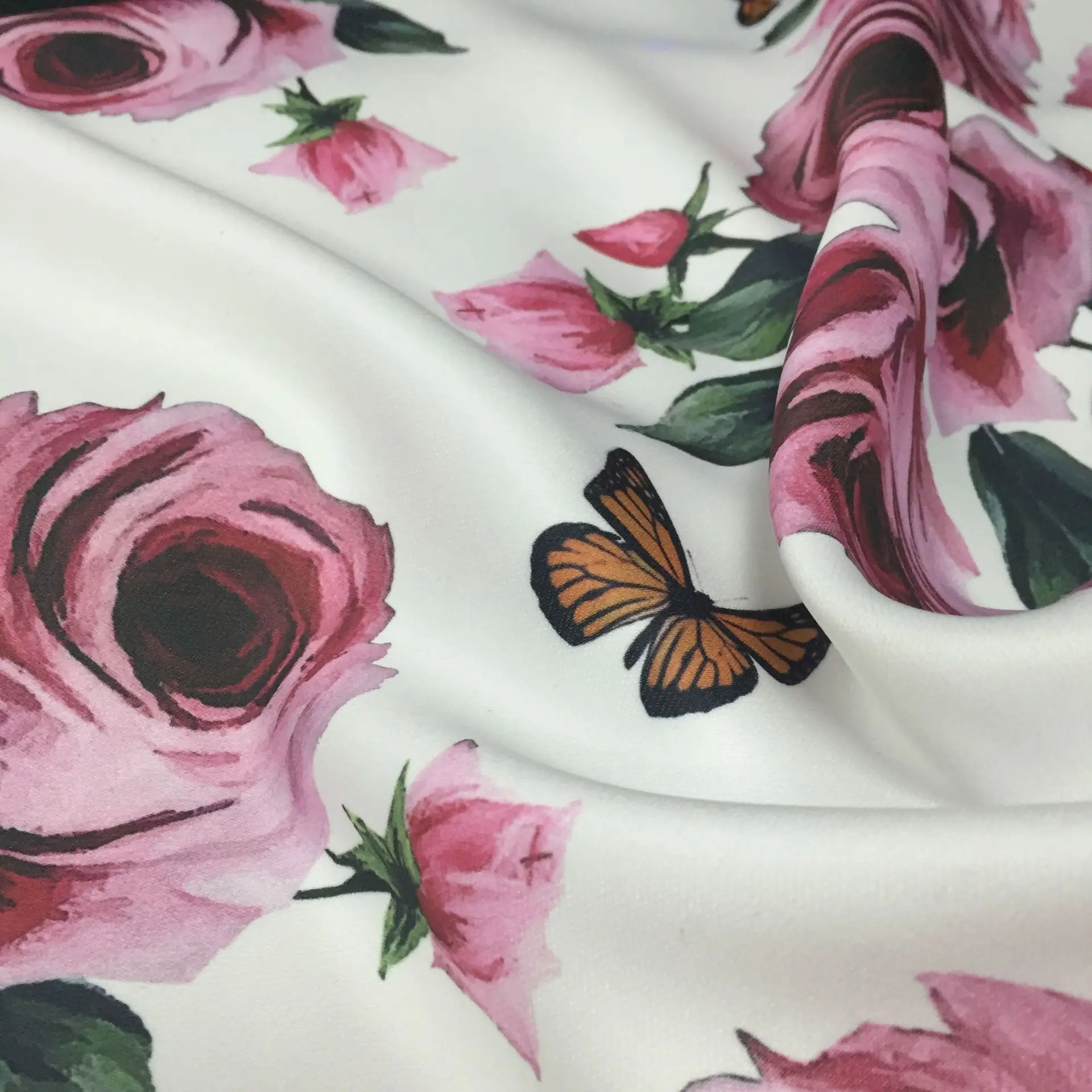 Hand-painted Rose Flower Printing Processing Polyester Chemical Fiber Fabric Printing for Dresses Skirts Shirts Fabrics by Meter