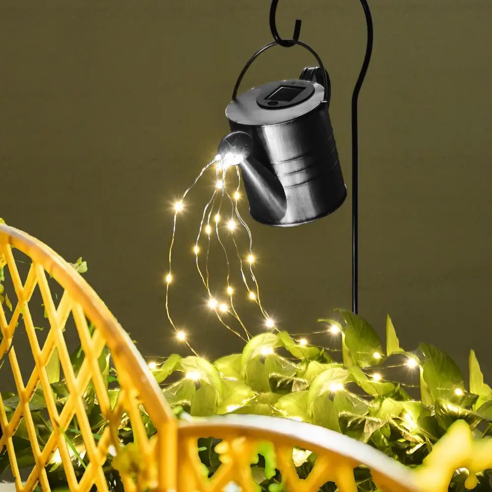 

Outdoor Solar Watering Can Ornament Lights Garden Art Light Decor Hollow-out Iron Shower LED Lights String Garden Decoration