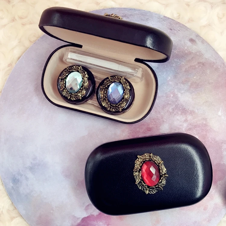Hot Retro Leather Eye Contact Lens Case For Women Hard Box Eye Lens Container Holder Eyewear Accessories