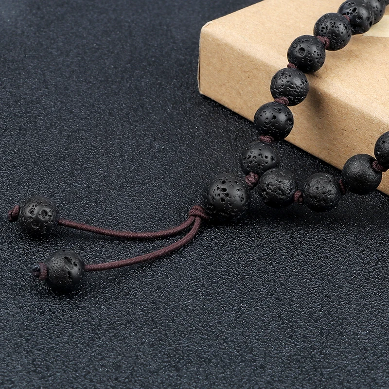 8mm perline fatte a mano bracciale da uomo collana classica in pietra lavica nera naturale per donna Yoga Buddha Charm Mala bracciale regalo gioielli