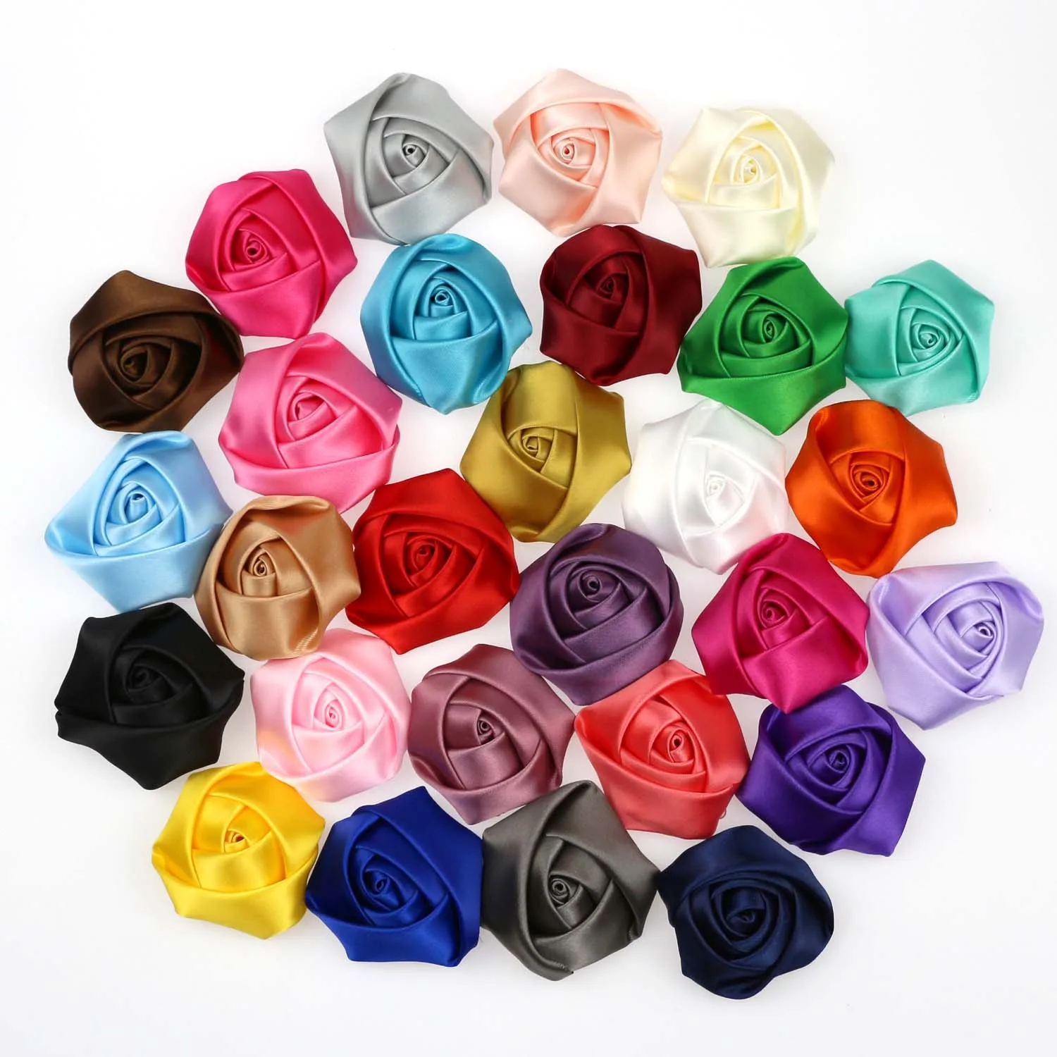 25/200PCS 3D Rose Satin Ribbon Appliques 25mm for Sewing crafts Hair Pin Clothing DIY Scrapbooking Craft Applique Gift Box Decor