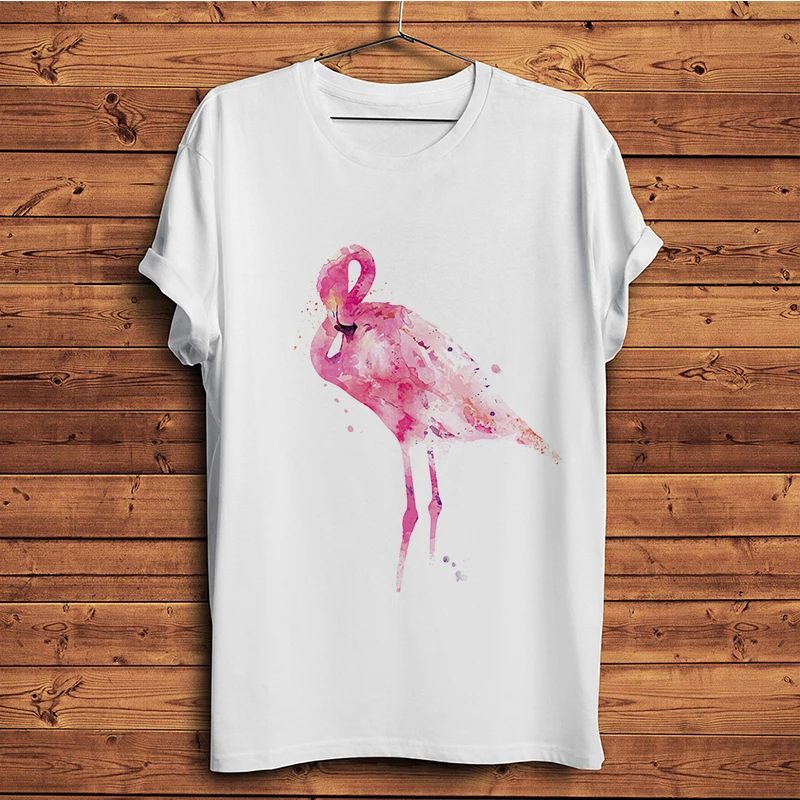 watercolor Artistic Flamingo funny tshirt men summer new white short sleeve casual homme t shirt unisex streetwear tee