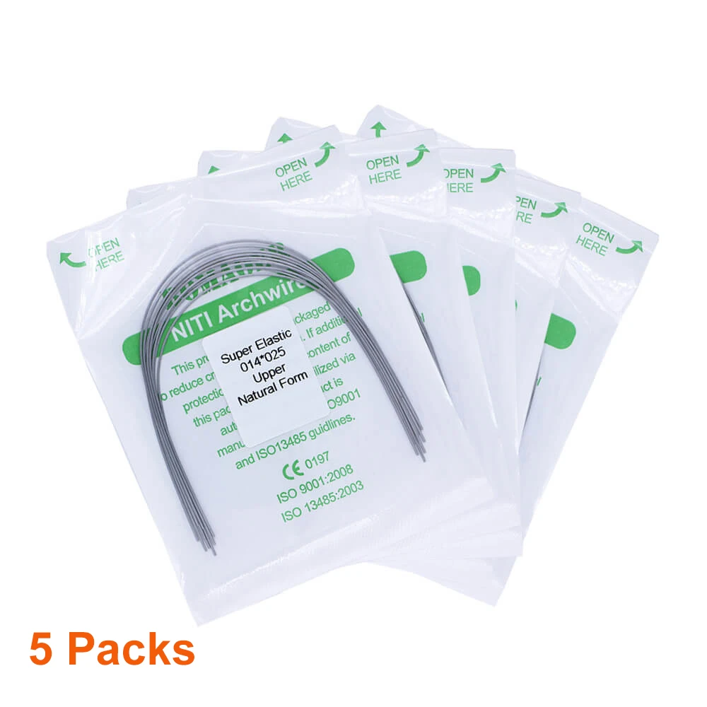 Orthodontic Rectangular Arch Niti Archwire 5 Packs Nitinol Dental Correction Wires Natural Form Super Elastic Dentist Materials