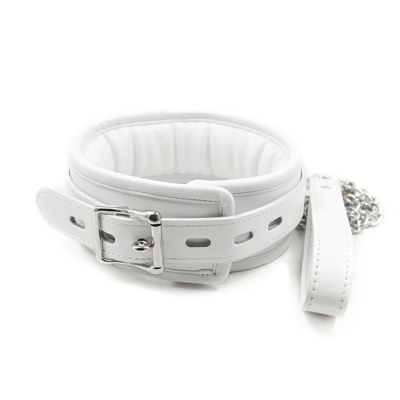 White Bdsm Collar Leather And Iron Chain Link Sponge Filling Bdsm Slave Collars Women Sex Toys for Couples Games Bondage Gear