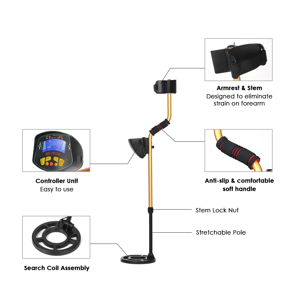 Imagem -04 - Sensibilidade Detector de Metais Subterrâneo Gold Digger Treasure Hunter Metal Finder Tesouros Buscando Ferramenta Md3010ii Alta