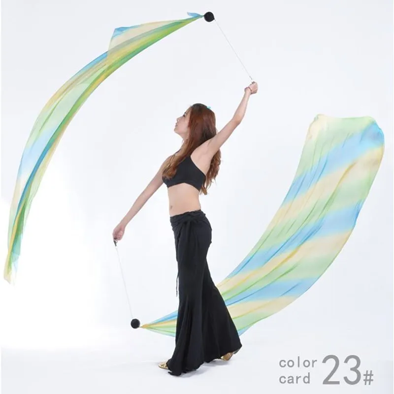 200*70cm Chiffon Veil Belly Dance POI Streamer Bellydance Costume Accessory Hand Props (Not Included Chain Ball) Assorted Color