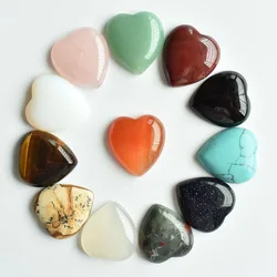 2020 new Top quality Assorted natural stone mix heart shape cab cabochons beads for jewelry making 25mm wholesale 12pcs/lot free