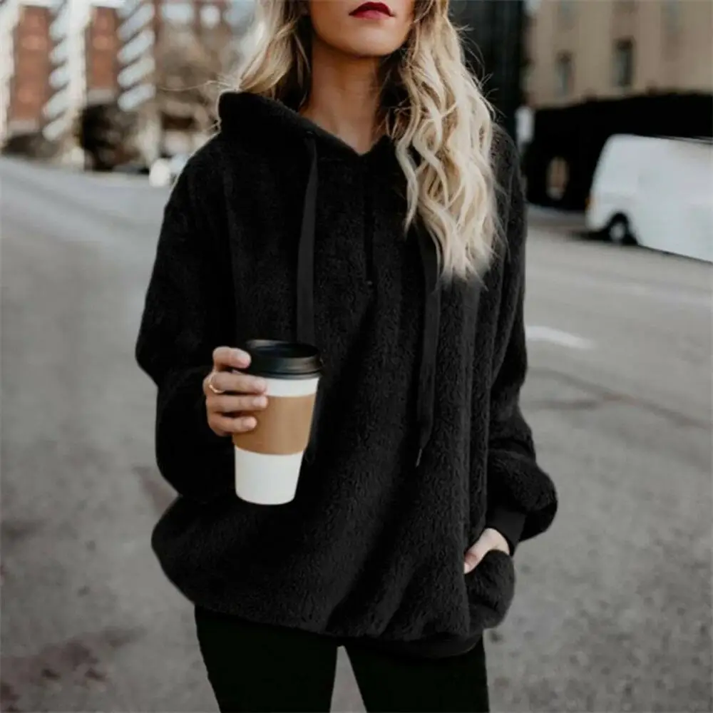 5XL Oversized Sweatshirts Women Warm Fleece Hooded Fluffy Hooded Sweatshirt Zipper Solid Hooded Female Warm Hoodies Jumper 2021