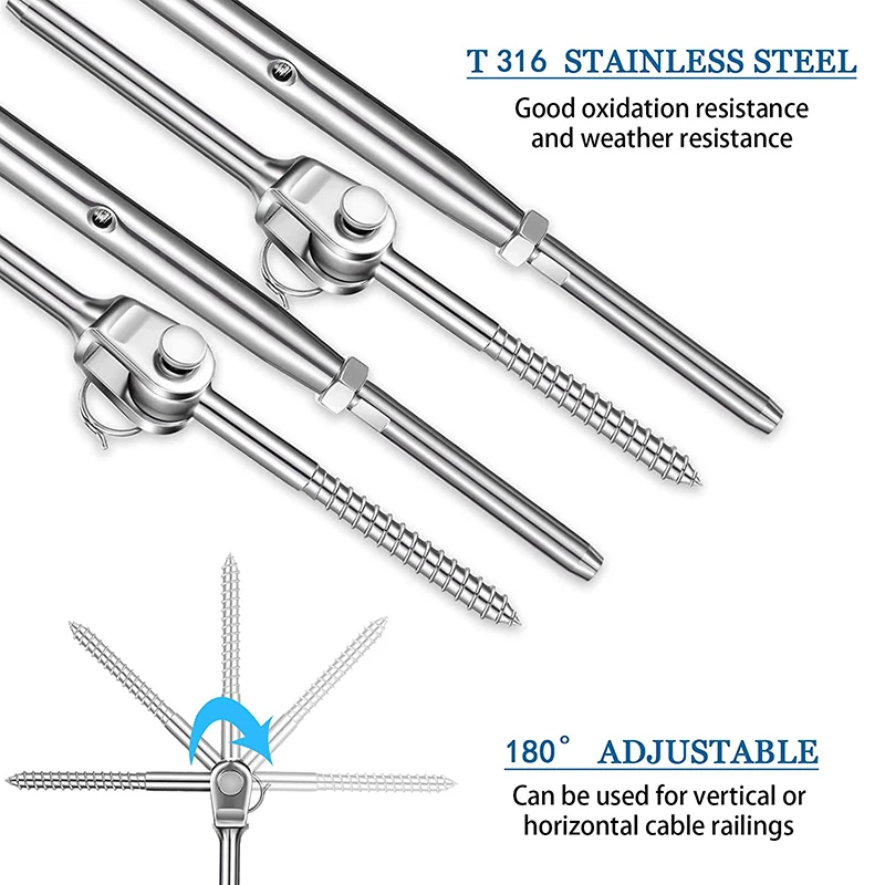 Imagem -04 - Cabo Trilhos Kit Maxila Swage Parafuso Prisioneiro Turnbuckle Garfo Terminal Lag Parafuso Olho para Rope mm Fio Corda Aço Inoxidável 40 Pares 316 de