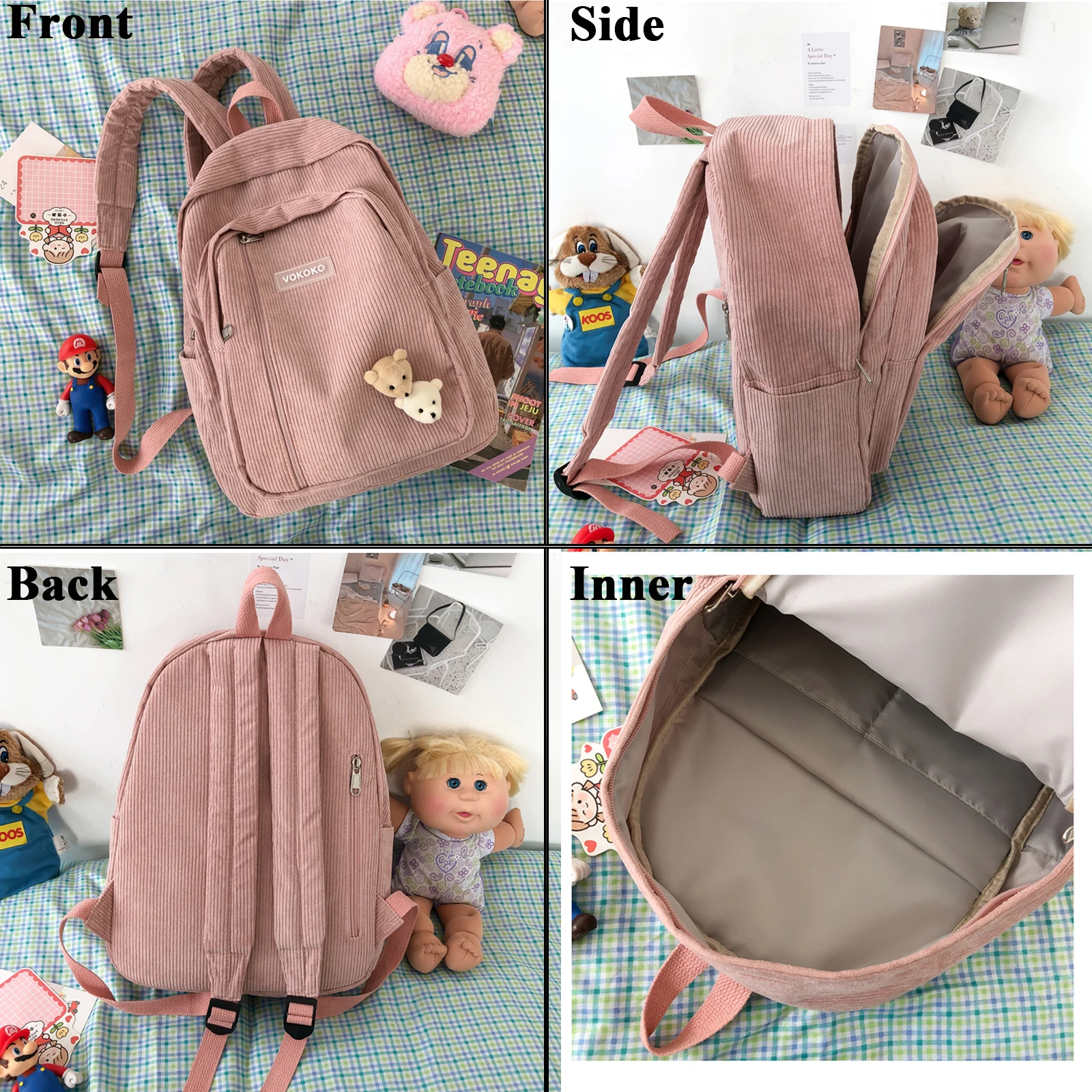 Mochila de pana a rayas para mujer, Bolsa Escolar para adolescentes, niñas y niños, bolsa de moda Harajuku de lujo, paquete de libros para