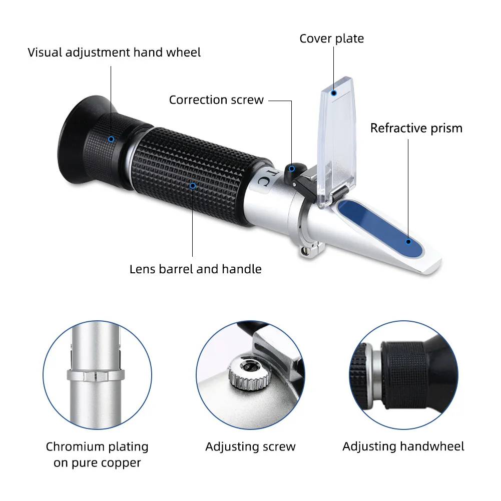 New Portable 3 In 1 Hand Held Grape & Alcohol Wine Refractometer (Brix, Baume and W25V/V Scales) with Plastic Box