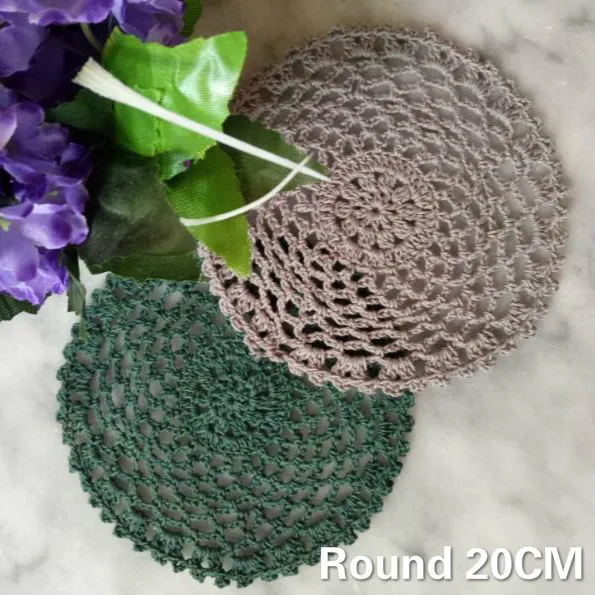 20CM Round Vintage Handmade Crochet Lace Placemats Doily Kitchen Dinner Table Cup Cushion Mantel Individual Table Mat Coaster