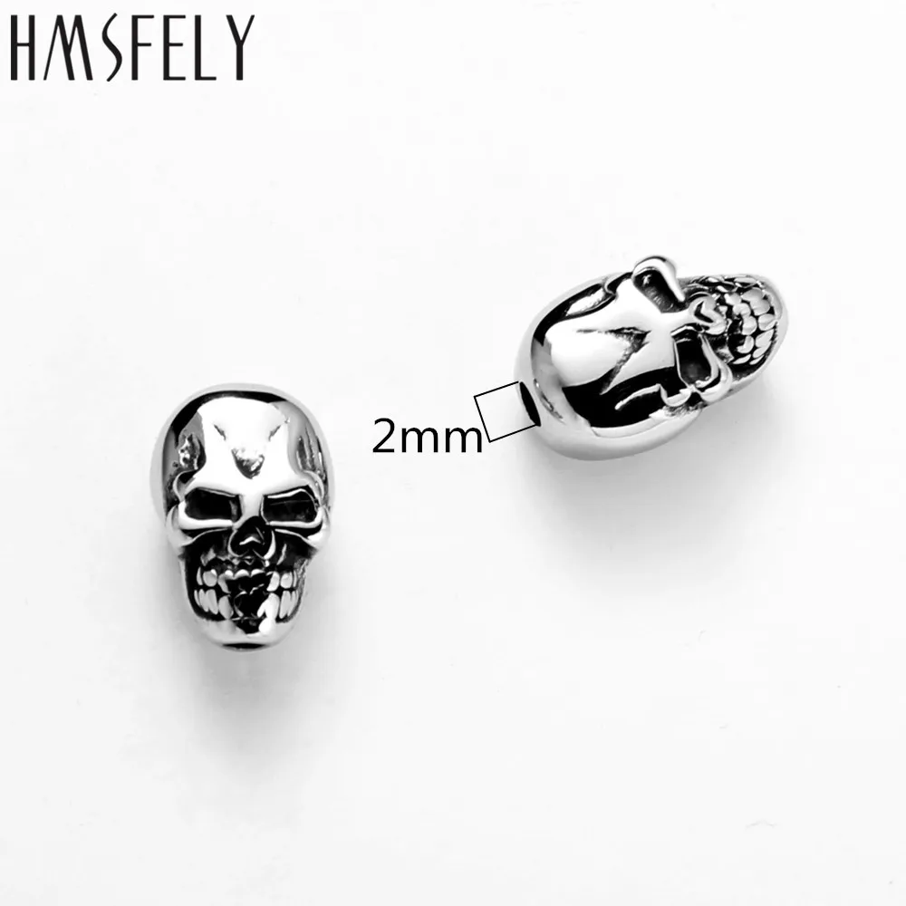 HMSFELY 316L Stainless Steel Victory Pattern Skull Head Beads Accessories For DIY Beaded Bracelet Making Findings 2mm Hole Bead