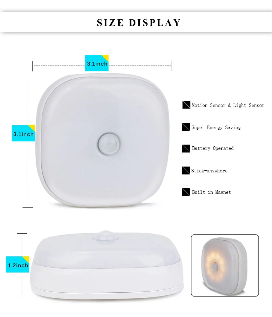LED Night Light Built-in Magnet Security Wall Lamp 10 LEDs Infrared PIR Motion Sensor Lamp AAA Battery-powered Mini Closet Light