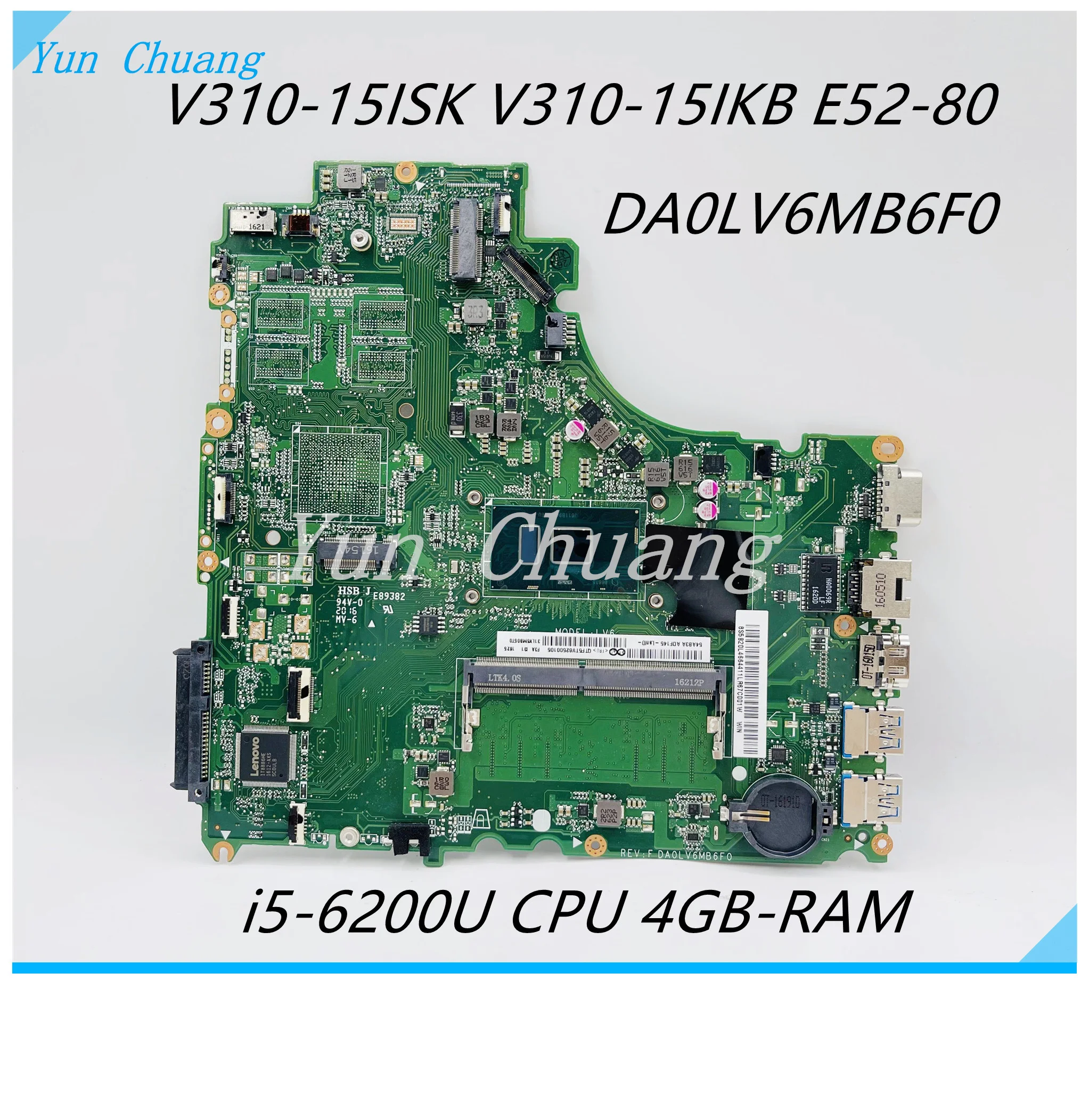 DA0LV6MB6F0 motherboard For Lenovo V310-15ISK V310-15IKB V510-15IKB E52-80 laptop motherboard with I5-6200U CPU 4GB-RAM DDR4