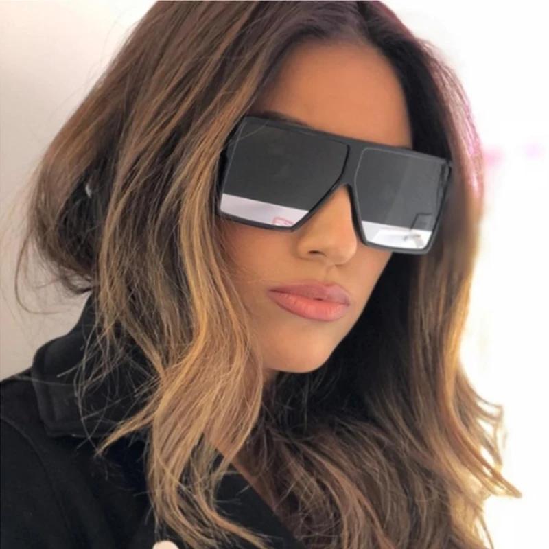 black Oversized Flat Top sun glasses for woman 2025 Big Square Gradient women\'s sunglasses Fashion Brand Shades Oculos Unisex
