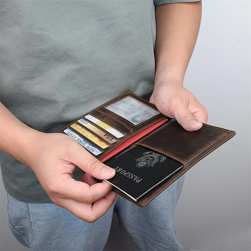 Nesitu Highend New Vintage RFID Blocking Brown Thick Genuine Crazy Horse Leather Men Passport Cover Holder Male Wallets M8457