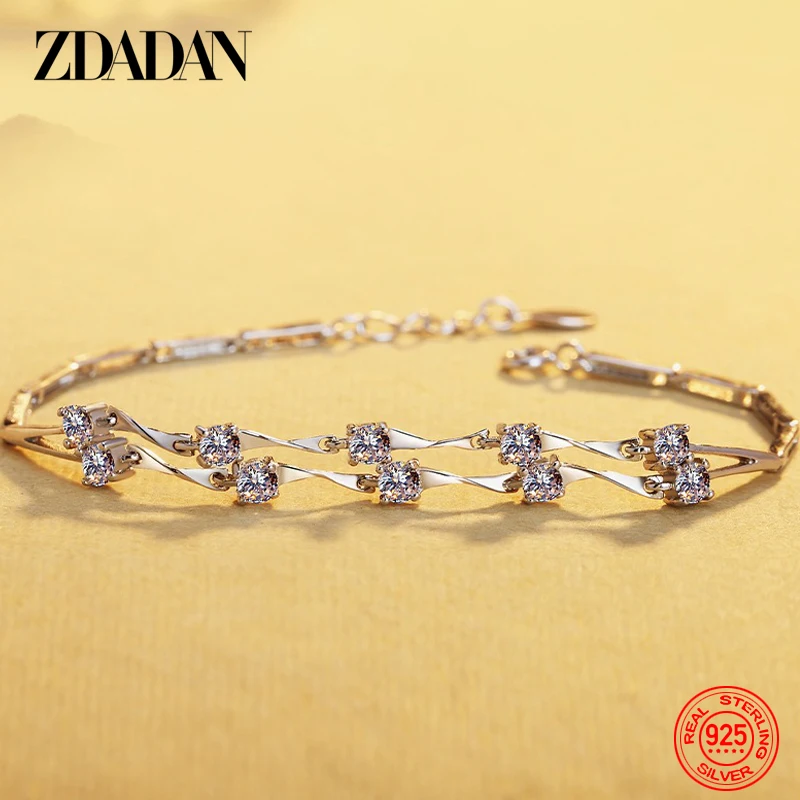 ZDADAN 925 Sterling Silver Double Layer Bamboo Zircon Bracelet For Women Fashion Jewelry Accessories