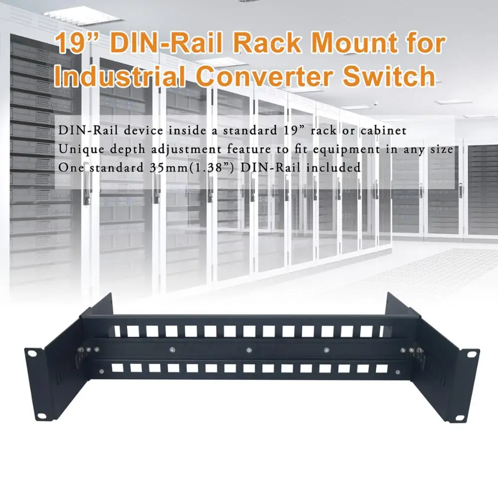 19 Inch Adjustable Rackmount Din Rail Aluminum Case Chassis in Cabinet Bracket for 35mm Din-Rail Mount Devices