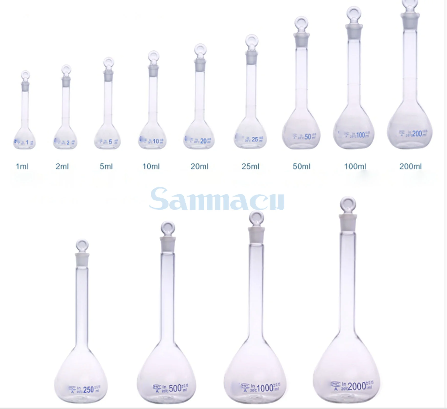 5/10/25/50/100/200/500/1000ml Borosilicate Glass Lab Clear/Brown Volumetric Flask With Stopper