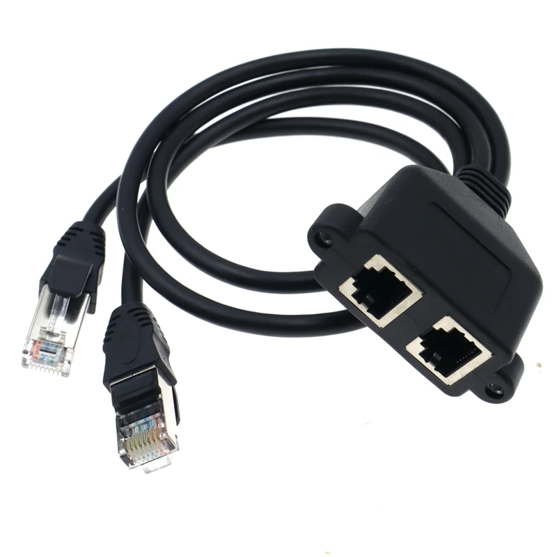 50cm 8Pin RJ45 Extension Cable 2 Male Pair Double Female Screw Panel Mounting Hole Ethernet Lan Network CAT5 Network Cable