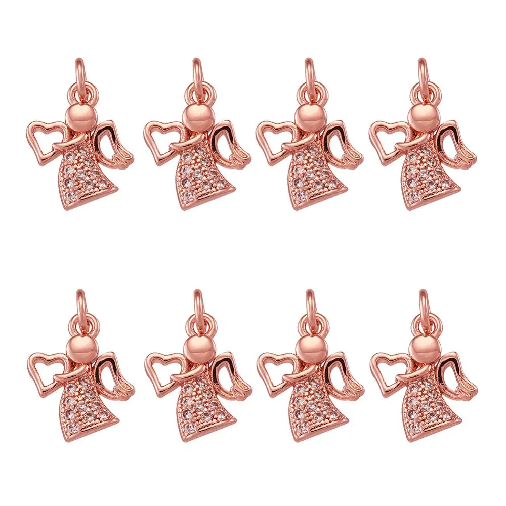 10pcs Environmental Brass Cubic Zirconia Angel Charms Connectors Pendants for Jewelry Making DIY Ladies Bracelet Rose Gold Color