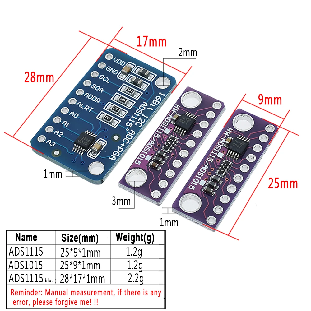 16 Bit I2C ADS1115 ADS1015 Module ADC 4 channel with Pro Gain Amplifier 2.0V to 5.5V for Arduino RPi