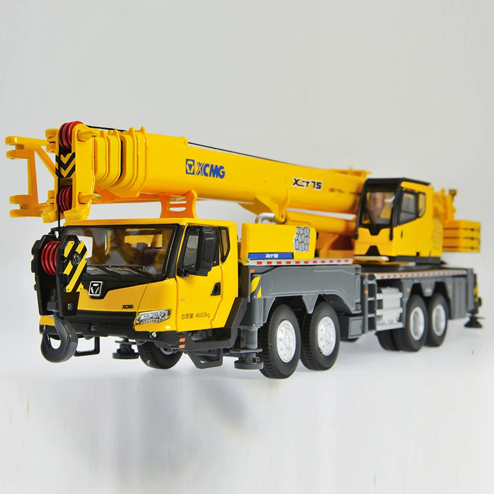 1:50 Scale Diecast Construction Machinery XCMG XCT 75 Tons Truck Crane Model Replica  Metal Toys Gifts Yellow 2 Cabs Open Hoist