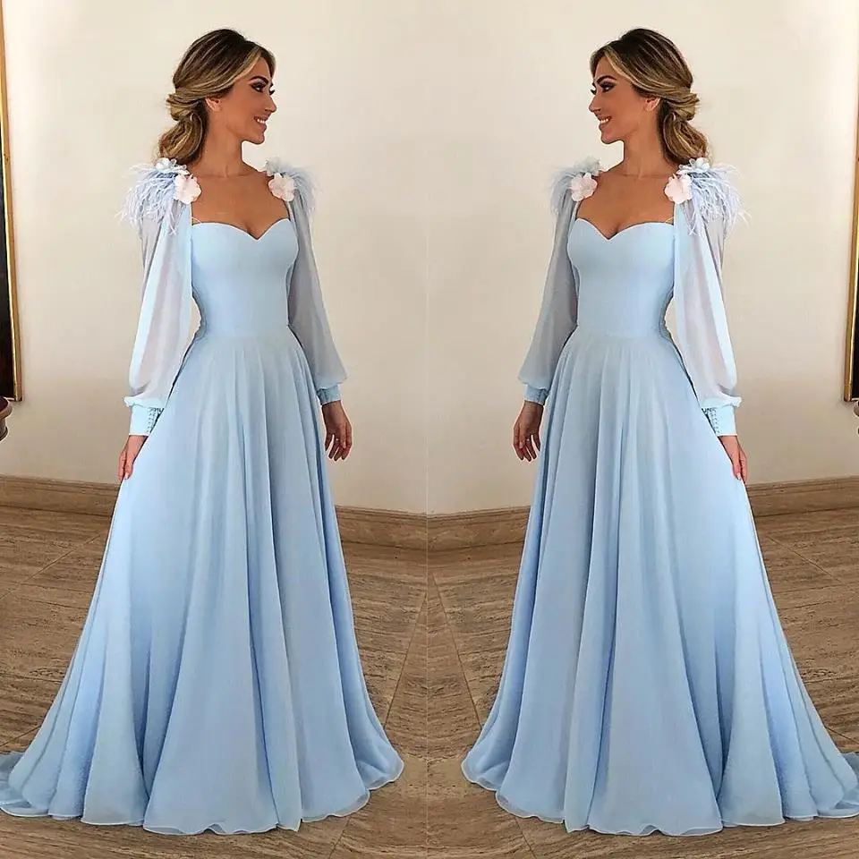 Vestidos largos De gasa sin tirantes para baile De graduación, ropa elegante con flores encantadoras, manga abombada, línea A, para fiesta, 2019