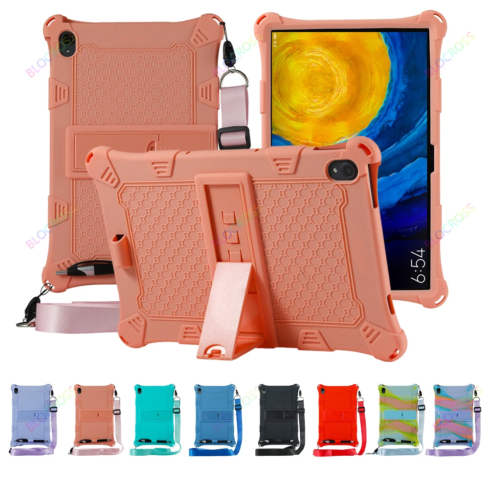 Funda Tablet Case for Lenovo 2020 Tab P11 TB-J606F/X, Anti-Slip Soft Silicone Case Adjustable Stand Cover with Shoulder Strap