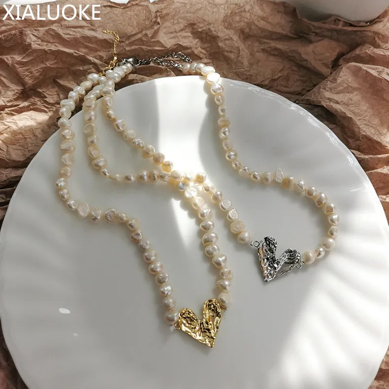 XIALUOKE Heart Pendant Baroque Freshwater Pearl Necklace For Women Luxury Elegant Beaded Chokers Necklaces Fashion Neck Jewelry