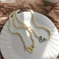 XIALUOKE Heart Pendant Baroque Freshwater Pearl Necklace For Women Luxury Elegant Beaded Chokers Necklaces Fashion Neck Jewelry