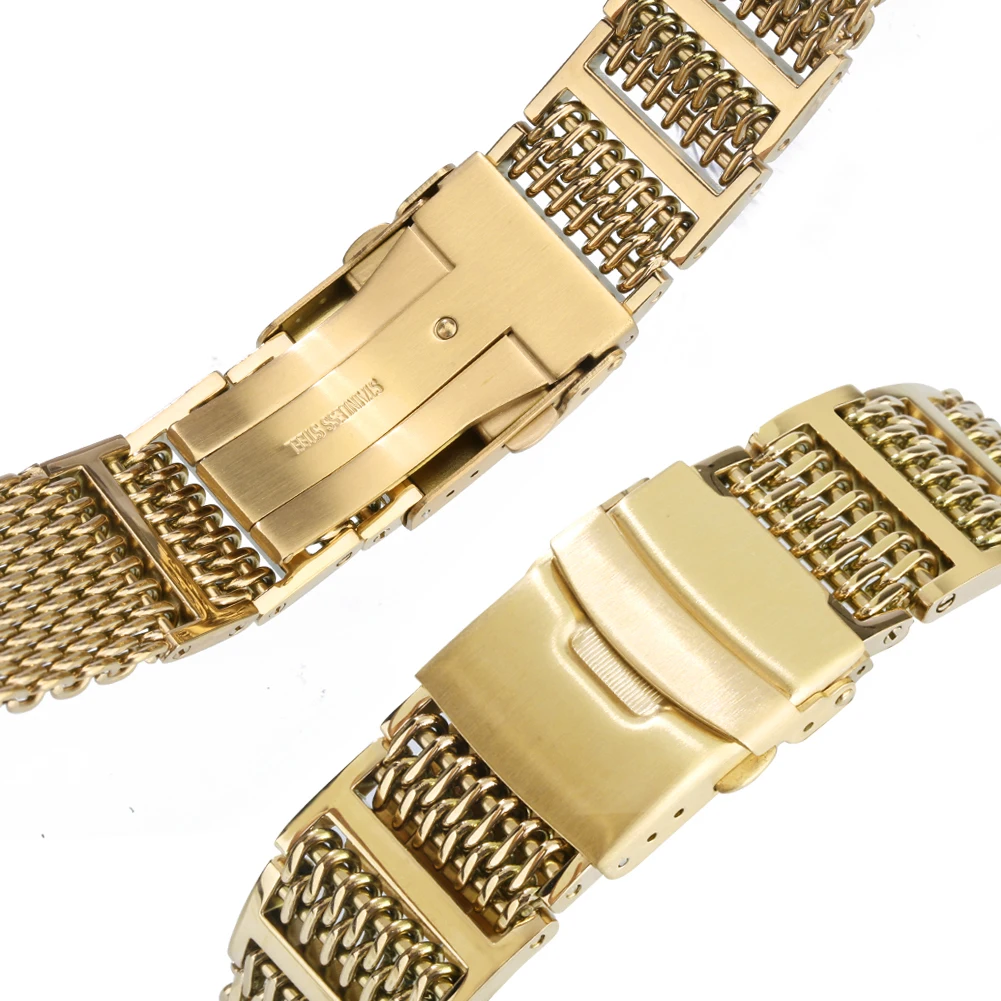 Universal Stainless Steel Watchbands 20mm 22mm 24mm Gold/Rose Gold/Blue Replacement Wrist Strap with Folding Clasp with Safety